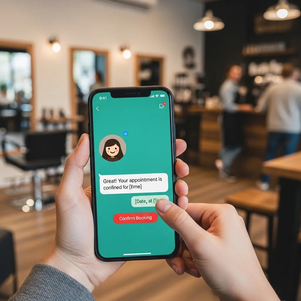 AI chatbot interface assisting a customer in booking an appointment at a local business