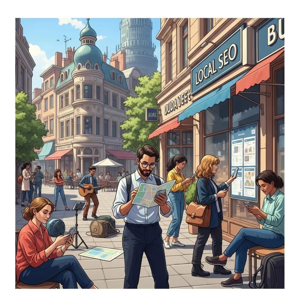 People engaging with mobile devices in a city, highlighting the importance of local SEO