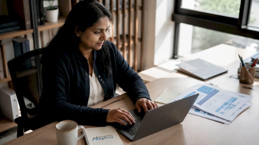 Woman working on AI FAQ automation