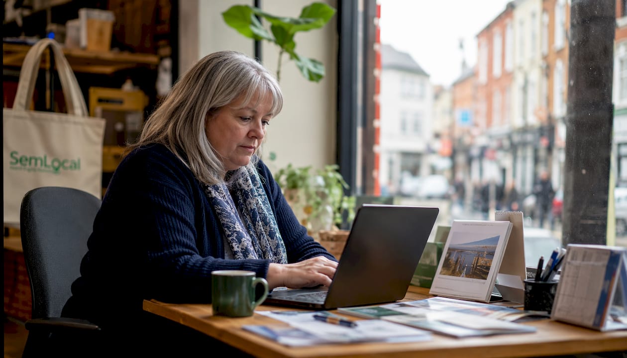 Woman working automation software in UK office