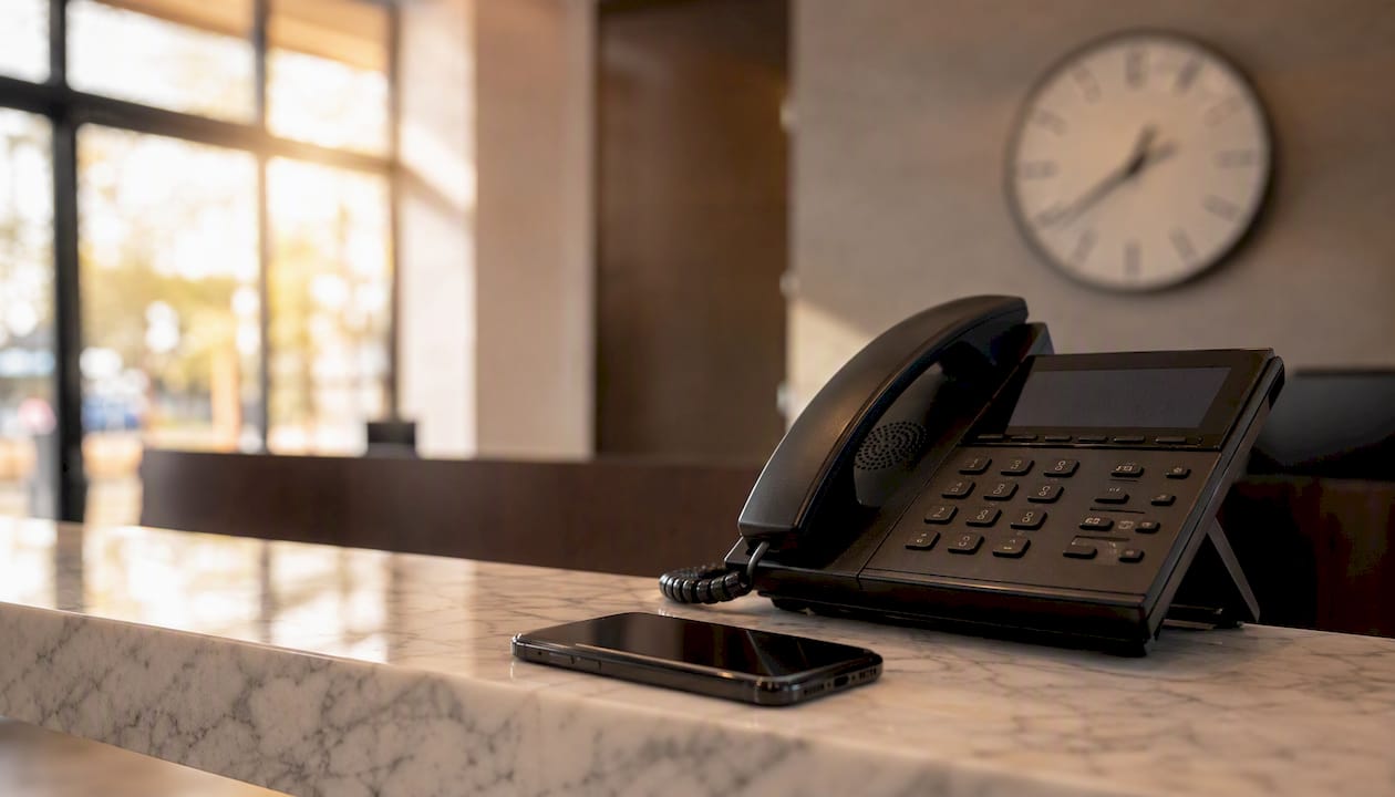 Phones on a small business reception counter