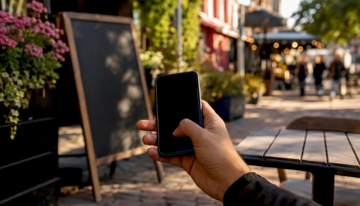 Hand adjusting Google Maps pin on mobile phone