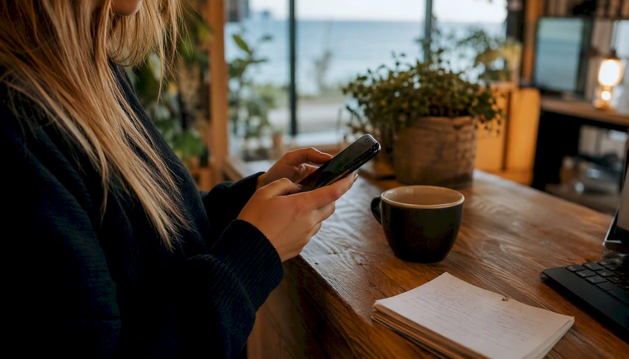 Hands holding smartphone entering appointments