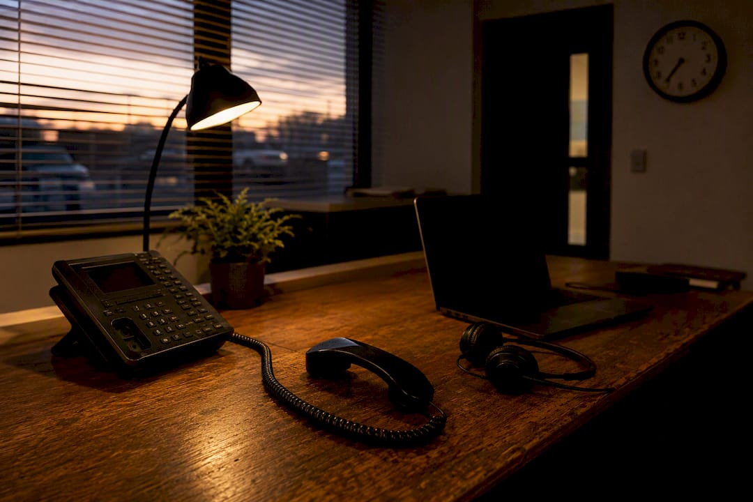 Telephone handset off-hook in small office reception