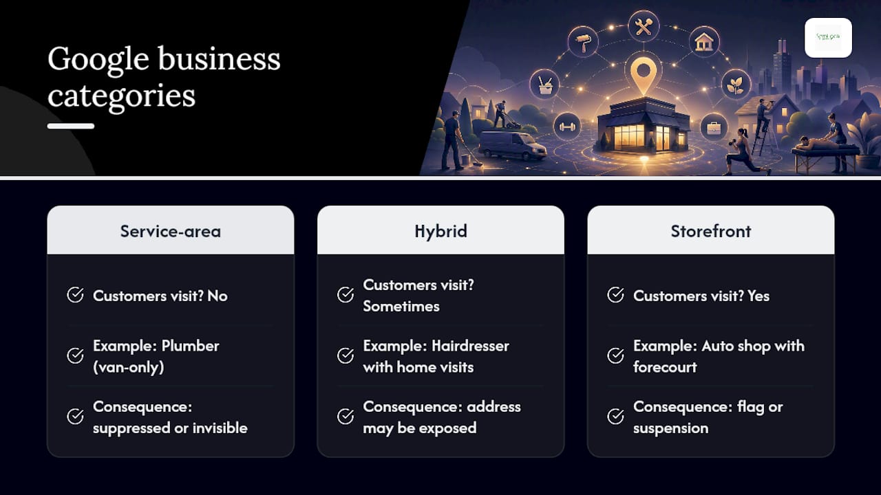 Diagram explaining Google Business Profile business types