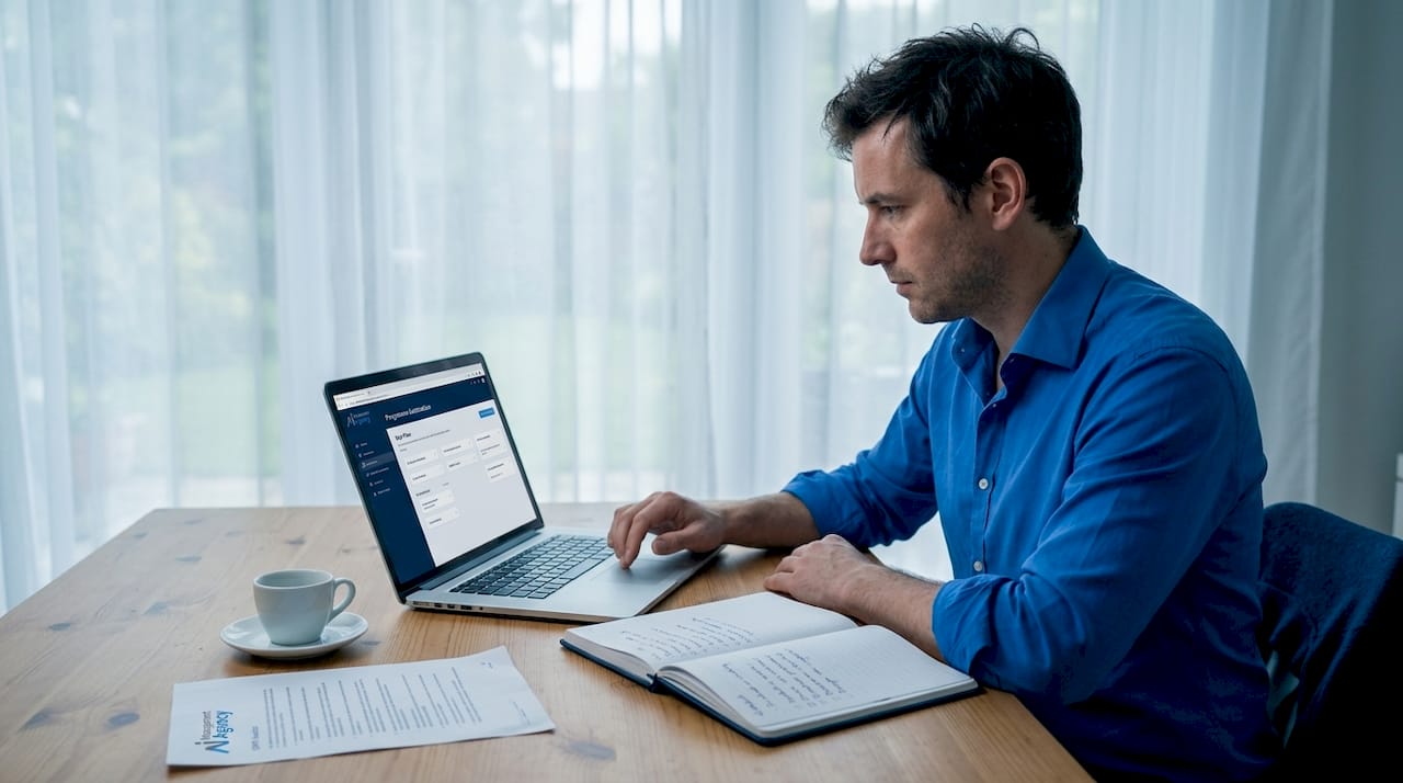 Business owner trying automation tool at home table