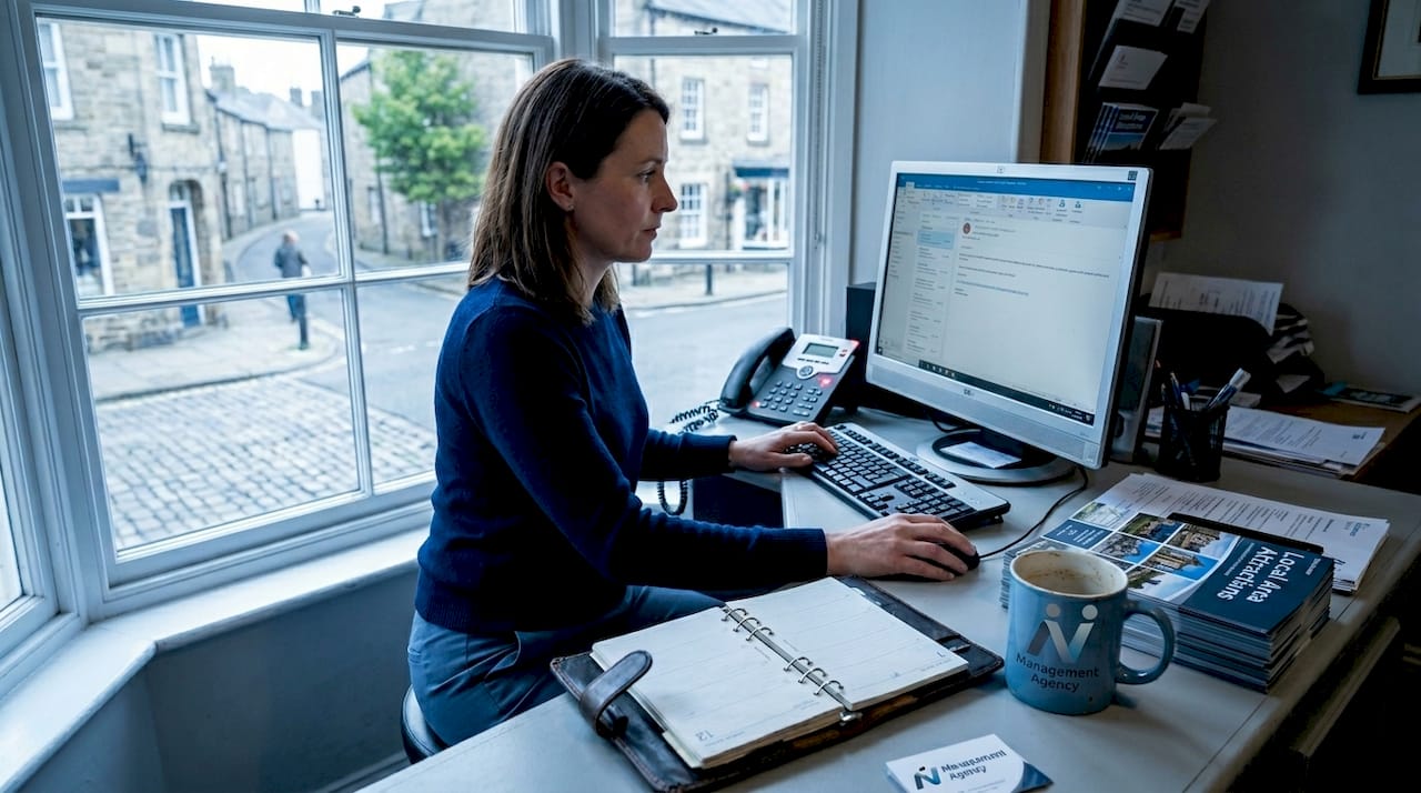 Hospitality owner using automation tools at desk