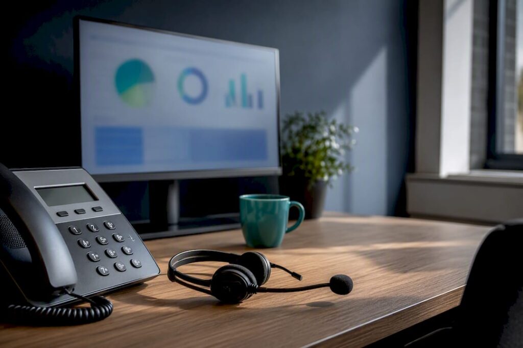 Call tracking workspace with phone and analytics screen