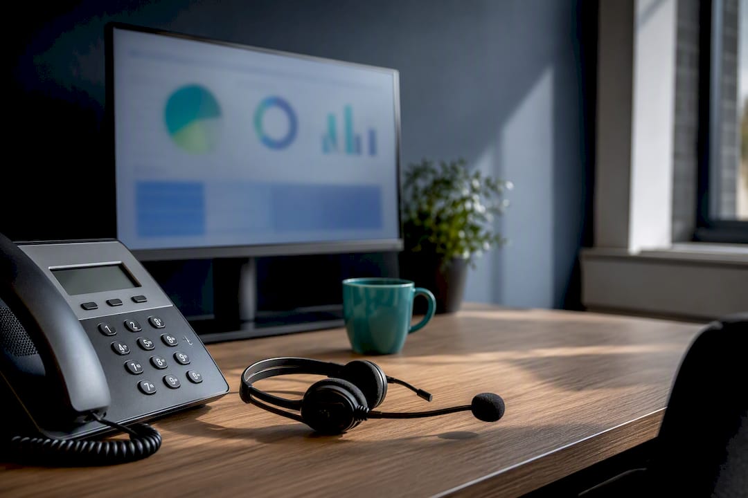 Call tracking workspace with phone and analytics screen