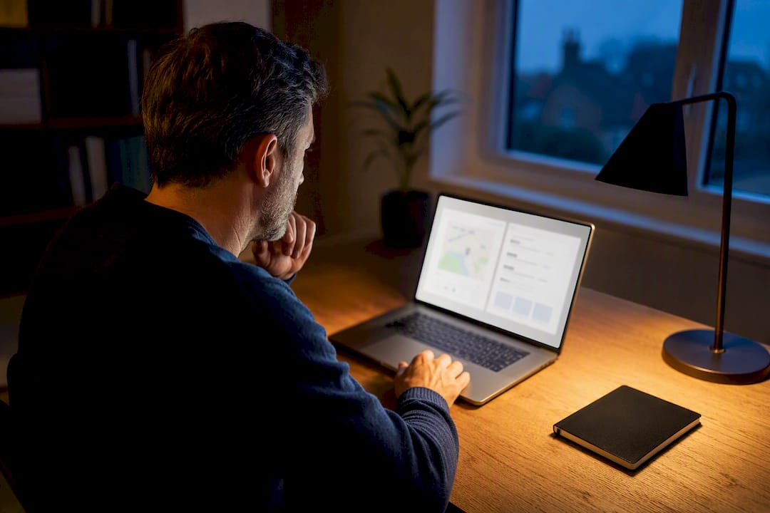 Business owner reviewing AI search visibility