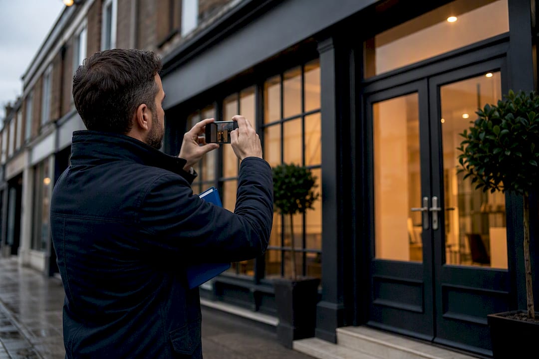 Owner documenting service business premises